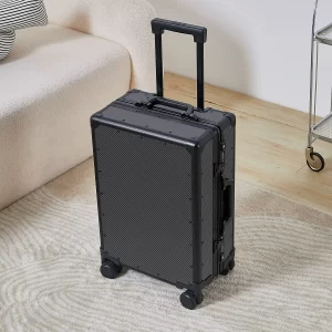 Black Carbon Fiber Textured Aluminum Frame 20 Inch Carry-On Luggage