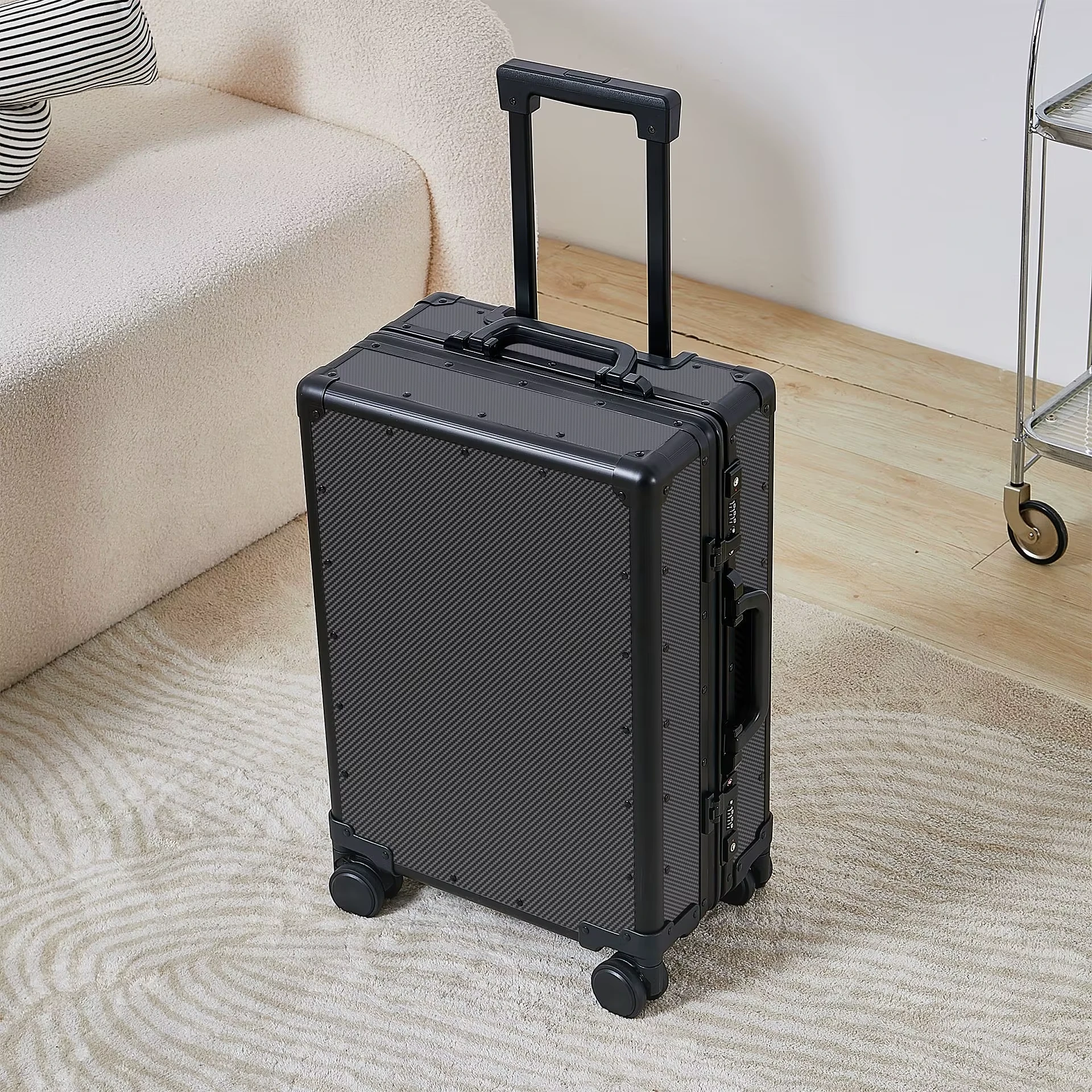 Black Carbon Fiber Textured Aluminum Frame 20 Inch Carry-On Luggage