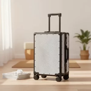 Light Grey Woven Pattern Aluminum Frame 20 Inch Hardside Suitcase