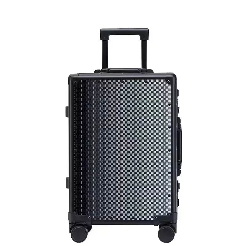 Black Checkerboard Pattern 20 Inch Aluminum Frame Luggage
