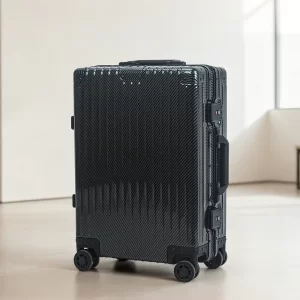 Glossy Black Carbon Fiber Textured Aluminum Frame 24 Inch Luggage