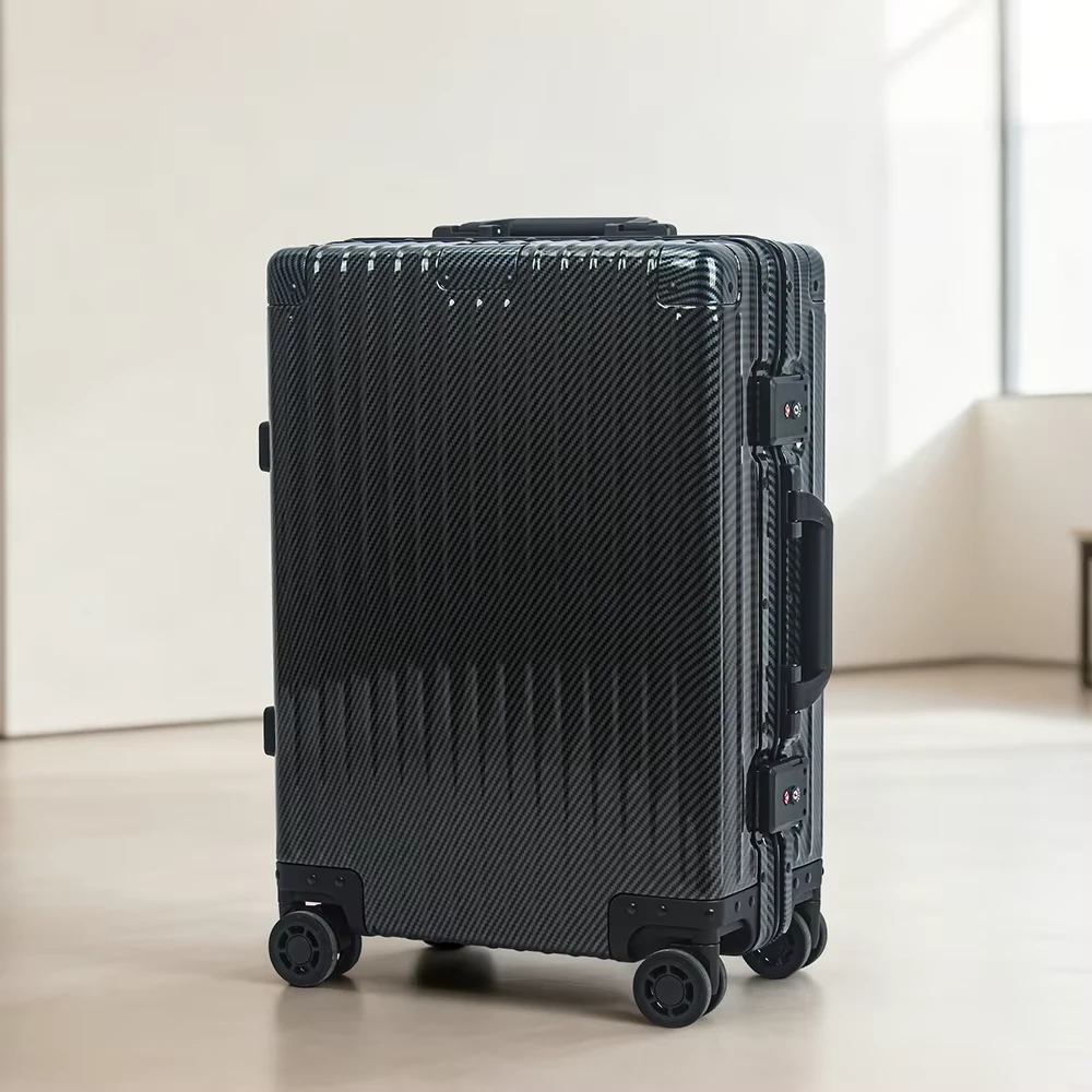 Glossy Black Carbon Fiber Textured Aluminum Frame 24 Inch Luggage