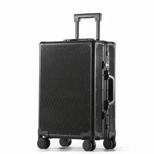 Matte Black Hexagonal Pattern Aluminum Frame 24 Inch Premium Suitcase