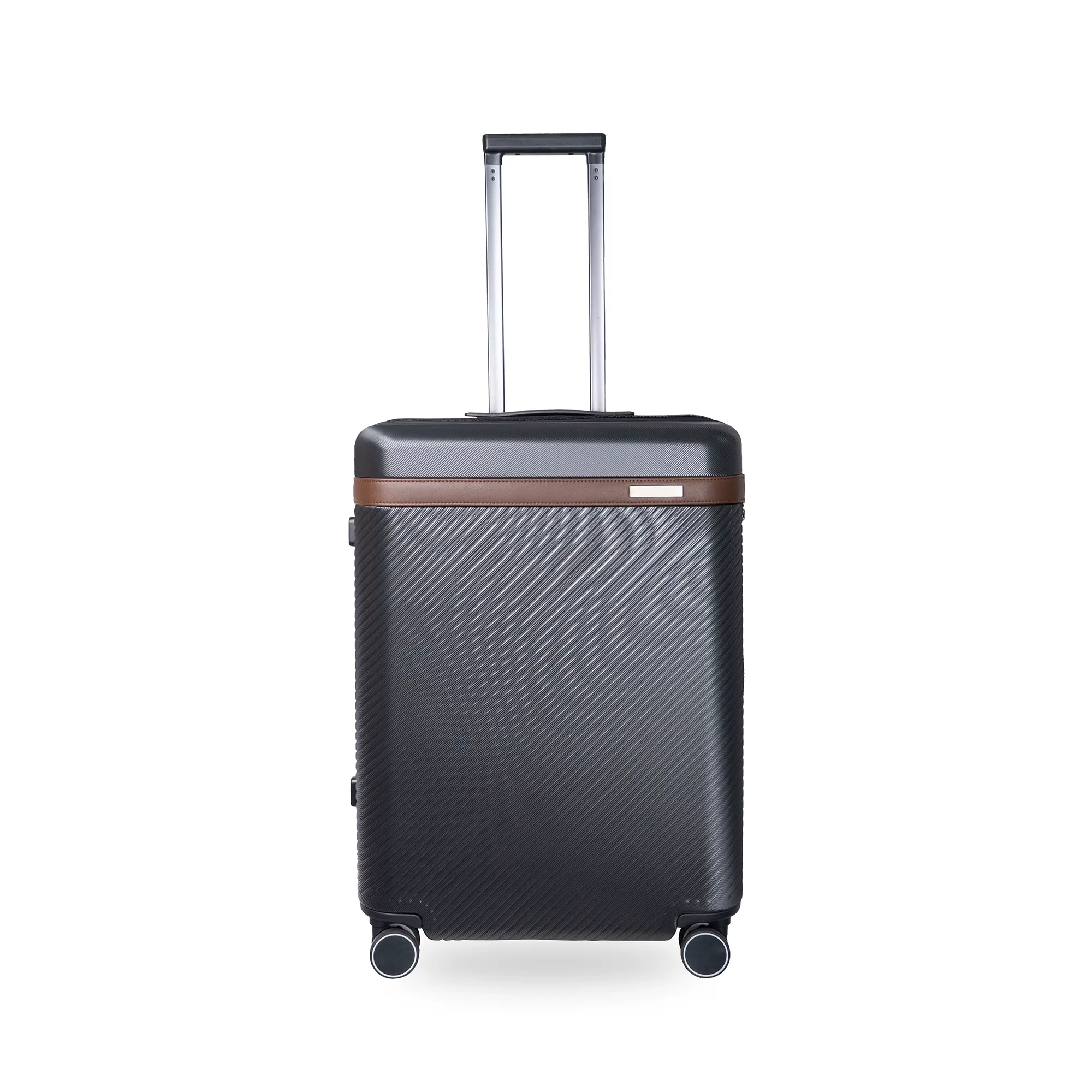 Dark Grey Carbon Fiber Textured with Brown Trim 24 Inch Business Luggage