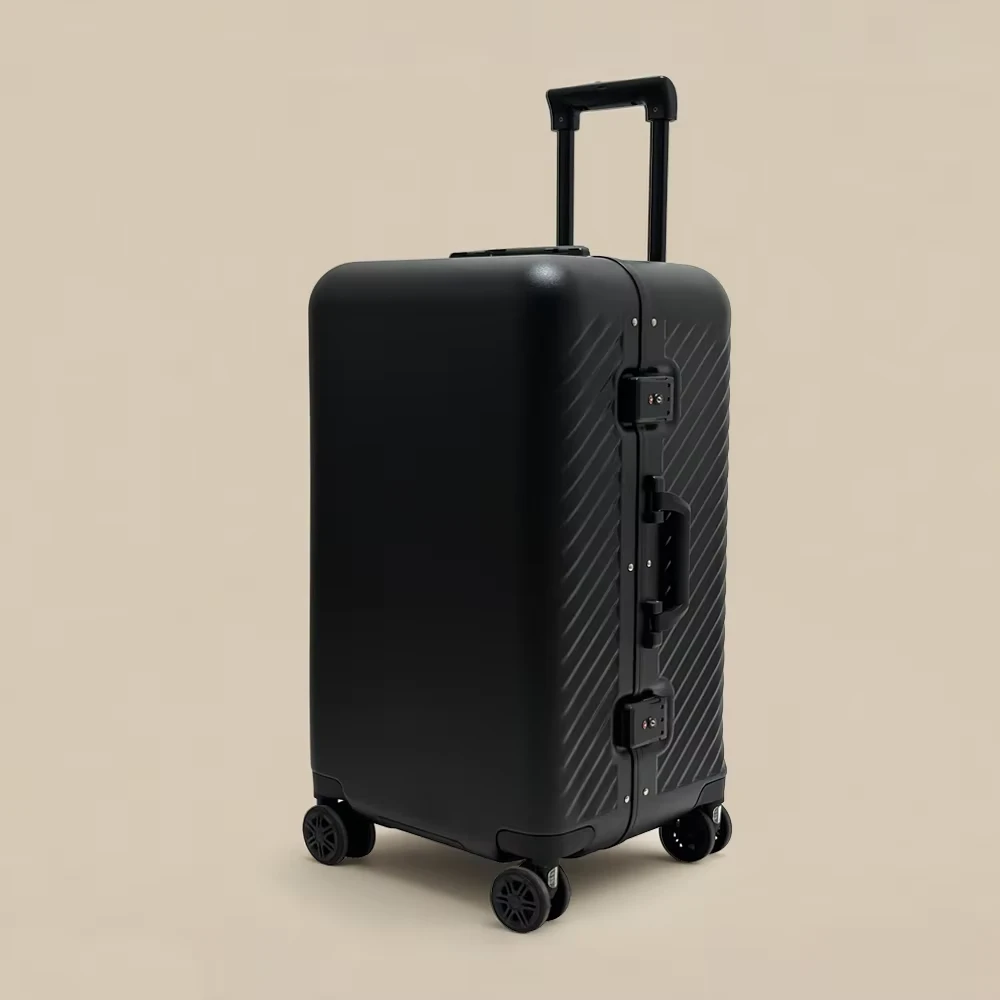 Matte Black Carbon Fiber Pattern Aluminum Frame 24 Inch Suitcase