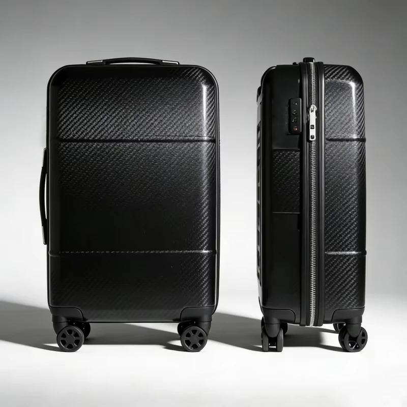 Sleek Black Carbon Fiber Textured 24 Inch Hard Shell Luggage